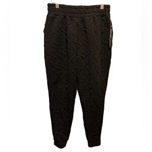 New Mix Black Patterned Jogger Pants Pockets Elastic Waist Sz XL